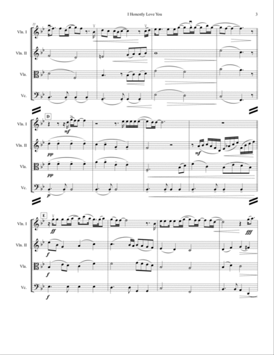 I Honestly Love You I Honestly Love You String Quartet scores gallery preview page 3