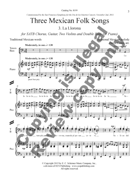 Three Mexican Folk Songs: 3. La Llorona (Piano/Choral Score) by David Conte 4-Part - Sheet Music