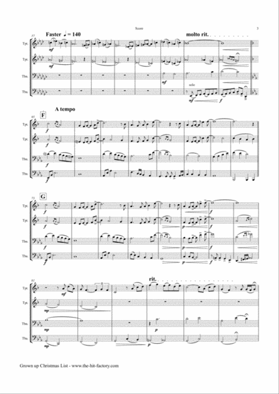 Grown-Up Christmas List Brass Quartet scores gallery preview page 3