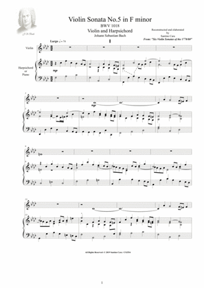 Bach - Violin Sonata No.5 in F minor BWV 1018 for Violin and Harpsichord (or Piano)