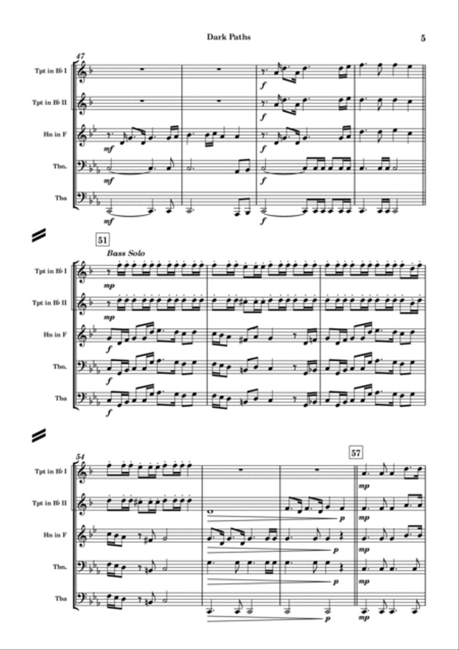 Dark Paths for Brass Quintet Brass Quintet scores gallery preview page 5