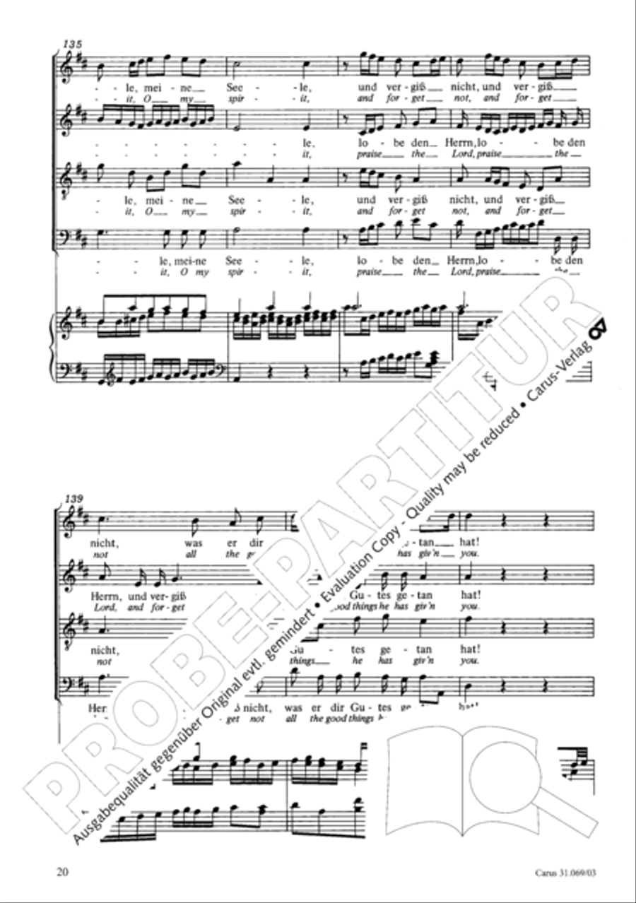 Praise the Lord, O my spirit (Lobe den Herrn, o meine Seele) 4-Part scores gallery preview page 20