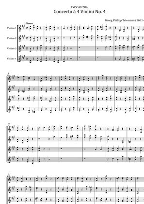 Telemann - 4 Concerti for 4 Violins, TWV 40:204 - String Quartet Original
