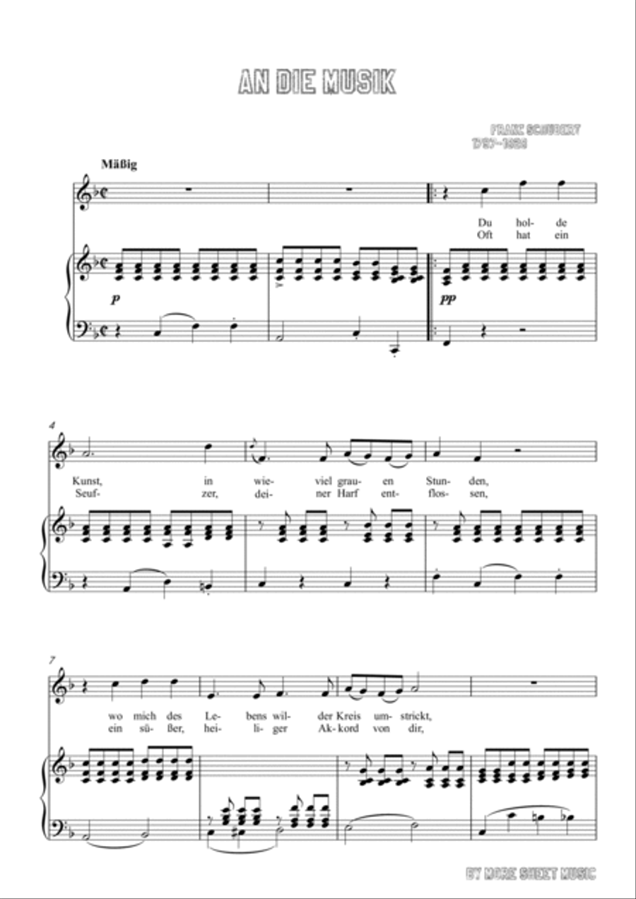 Schubert-An die Musik inF for Vocal and Piano Voice scores gallery preview page 2