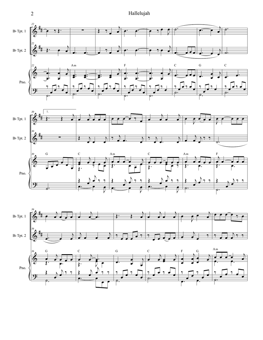 Hallelujah Trumpet Duet scores gallery preview page 2
