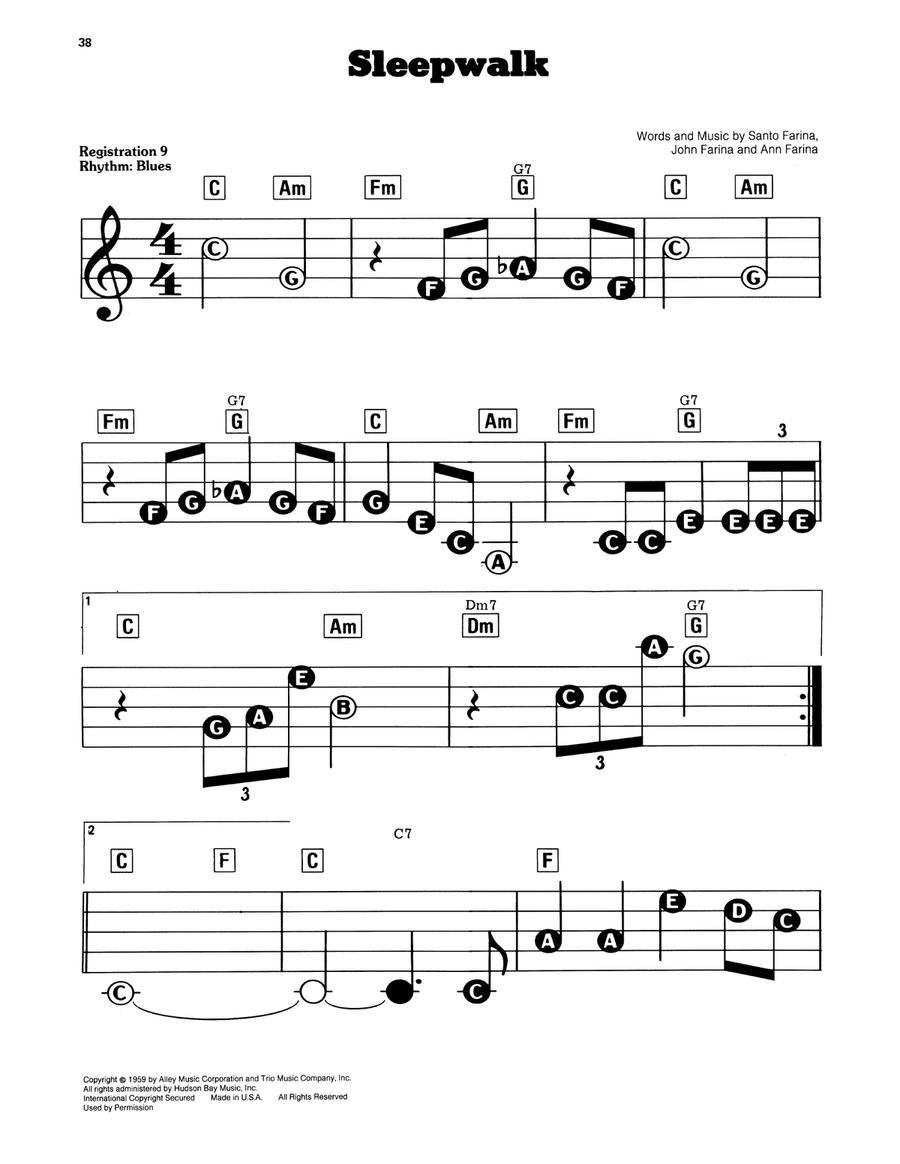 Sleepwalk (Instrumental Version) Electronic Keyboard scores gallery preview page 1