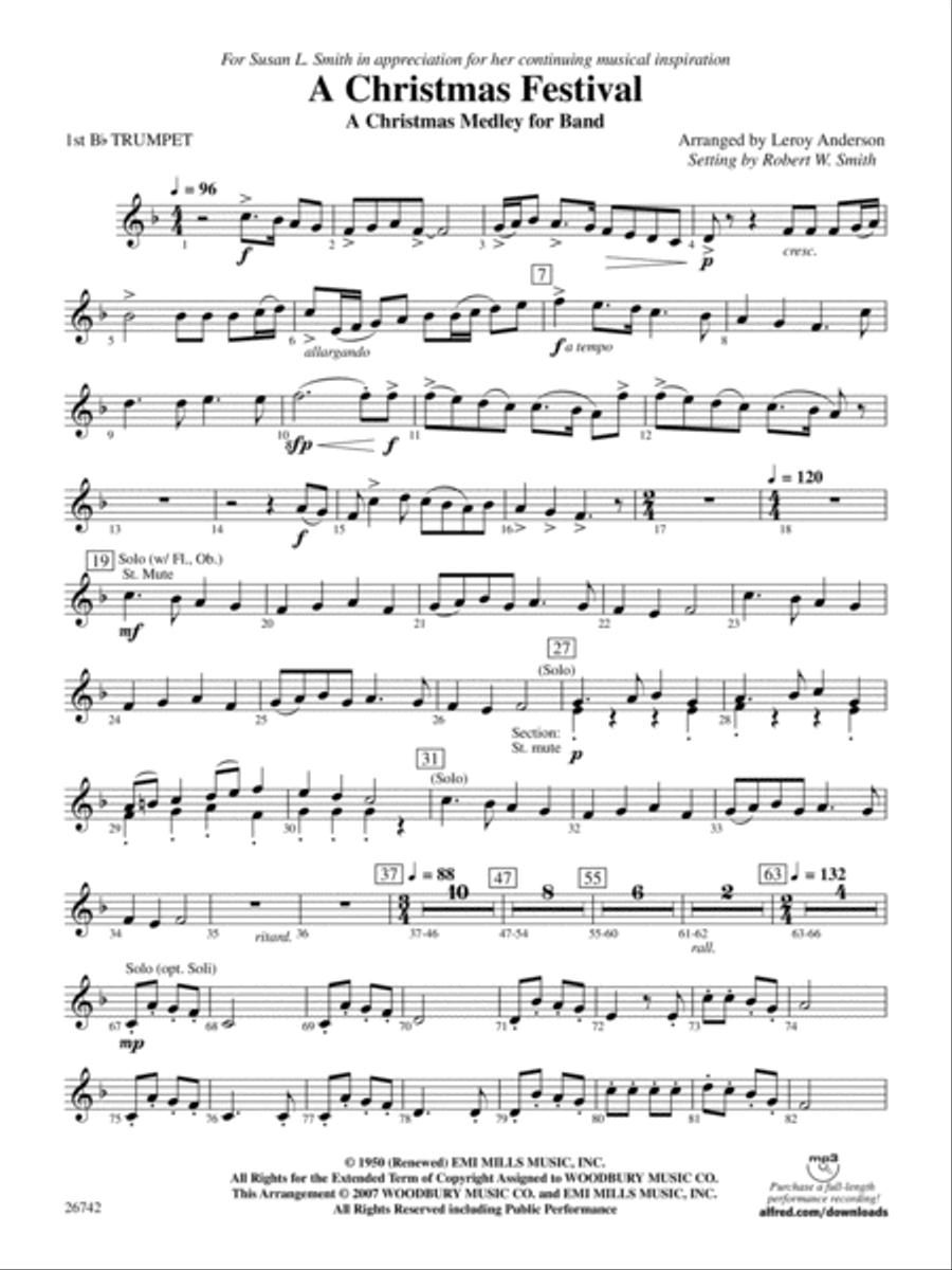 A Christmas Festival: 1st B-flat Trumpet Concert Band scores gallery preview page 1