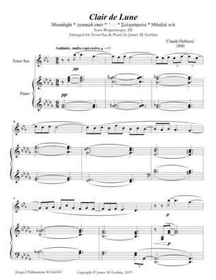 Book cover for Debussy: Claire de Lune for Tenor Sax & Piano