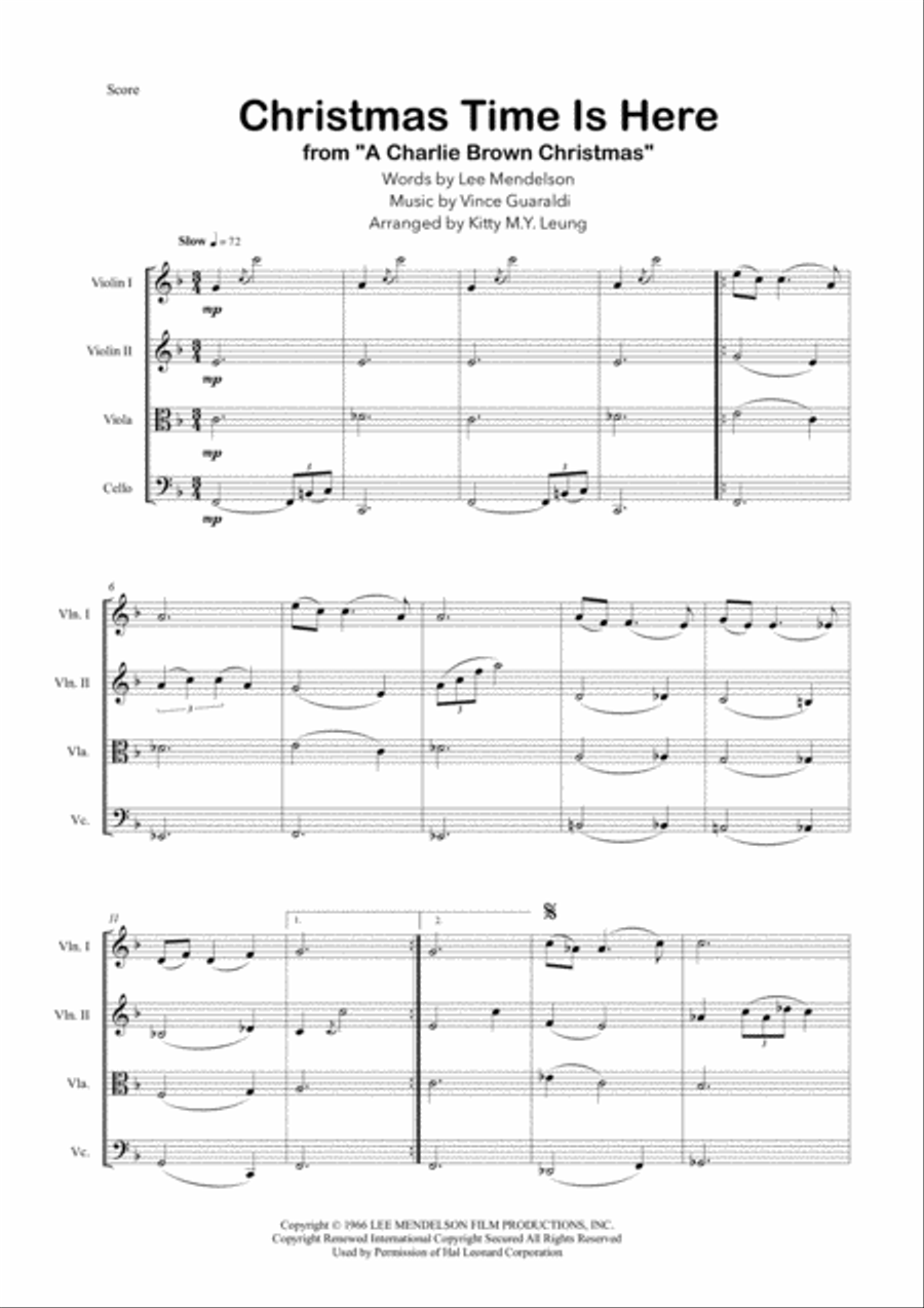 Christmas Time Is Here String Quartet scores gallery preview page 2