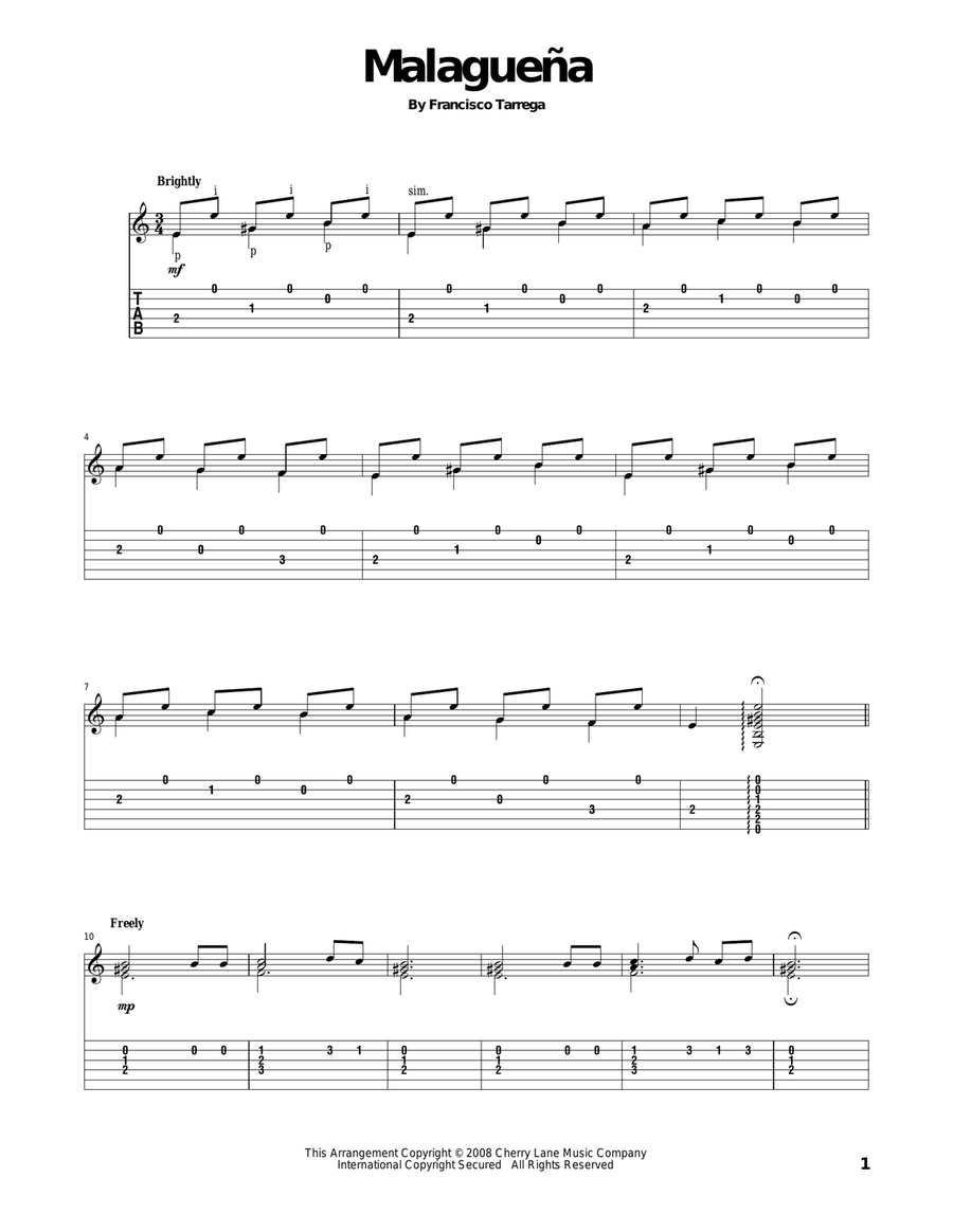 Malaguena Malaguena Acoustic Guitar scores gallery preview page 1