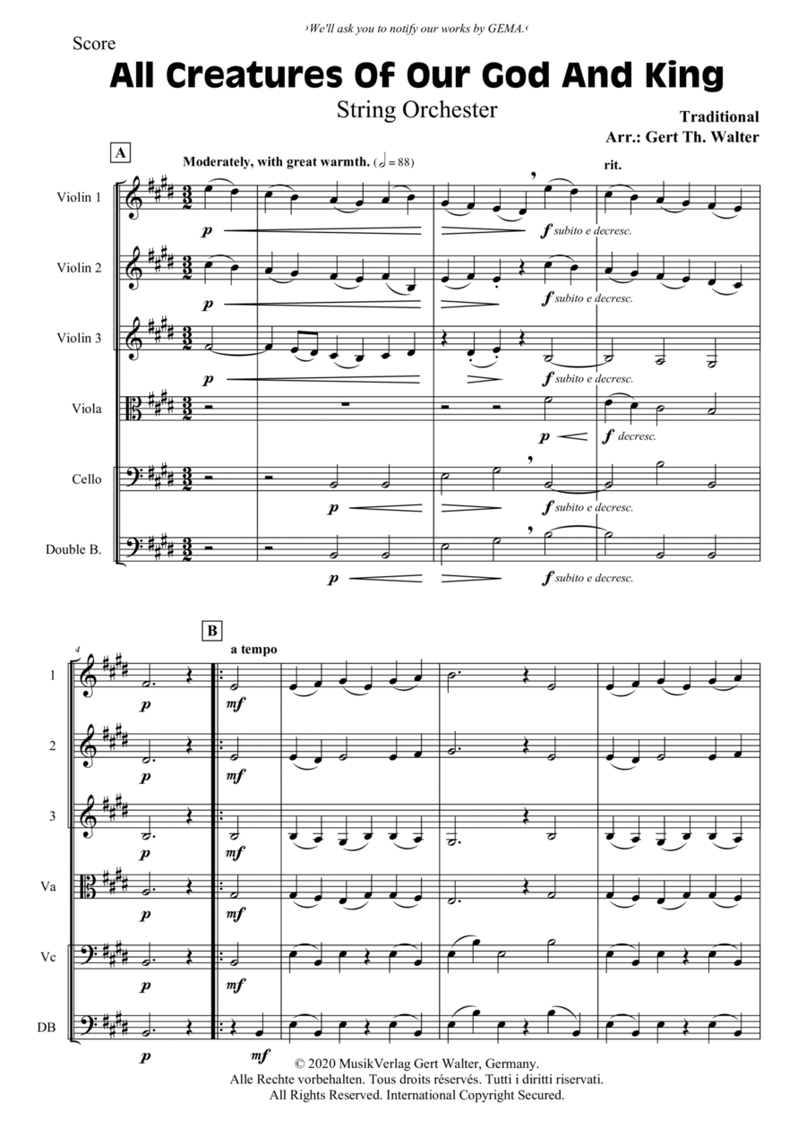 All Creatures Of Our God And King String Orchestra scores gallery preview page 1