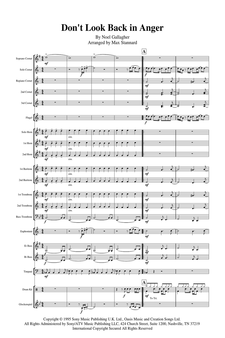 Don't Look Back In Anger Brass Band scores gallery preview page 2