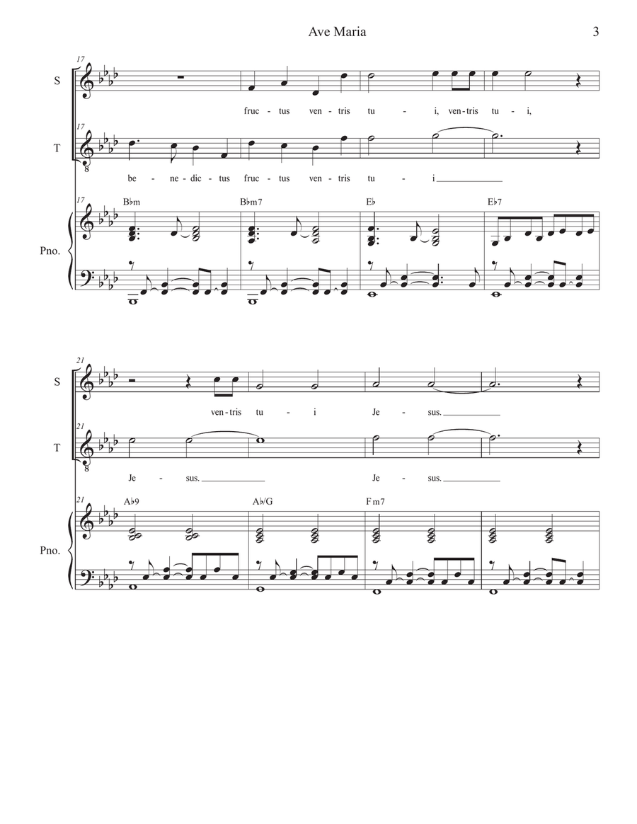 Ave Maria (Mother of Divine Mercy) (2-part choir - (Soprano and Tenor) 2-Part scores gallery preview page 3