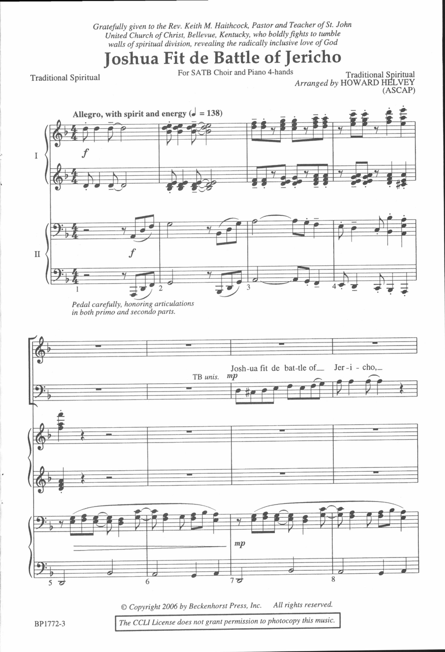Joshua Fit de Battle of Jericho - SATB 4-Part scores gallery preview page 2