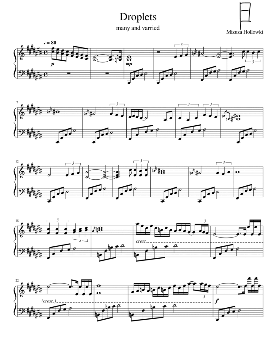 Dropplets Piano Solo scores gallery preview page 1