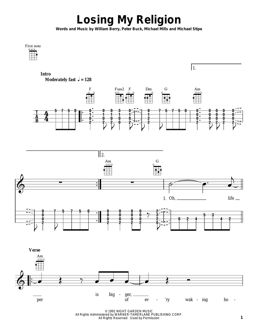 Losing My Religion Ukulele scores gallery preview page 1