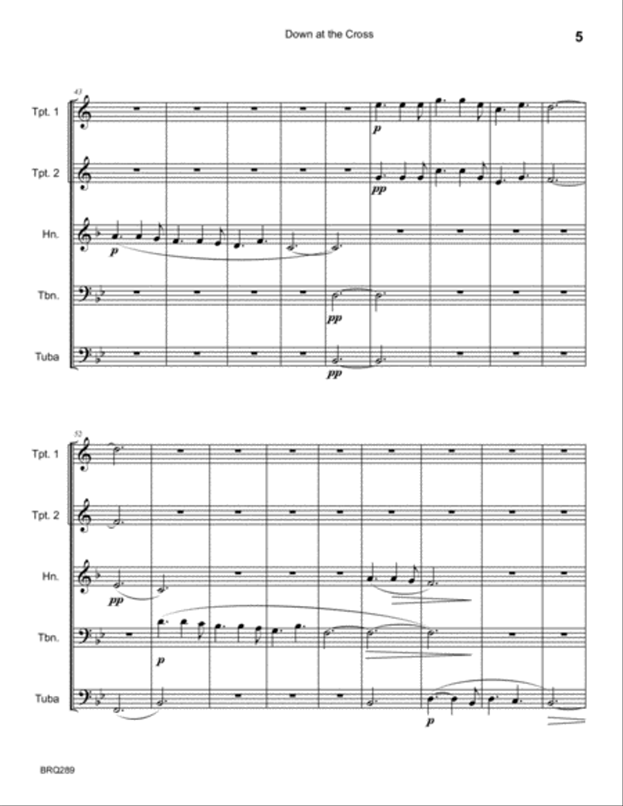DOWN AT THE CROSS - BRASS QUINTET (unaccompanied) Brass Quintet scores gallery preview page 5
