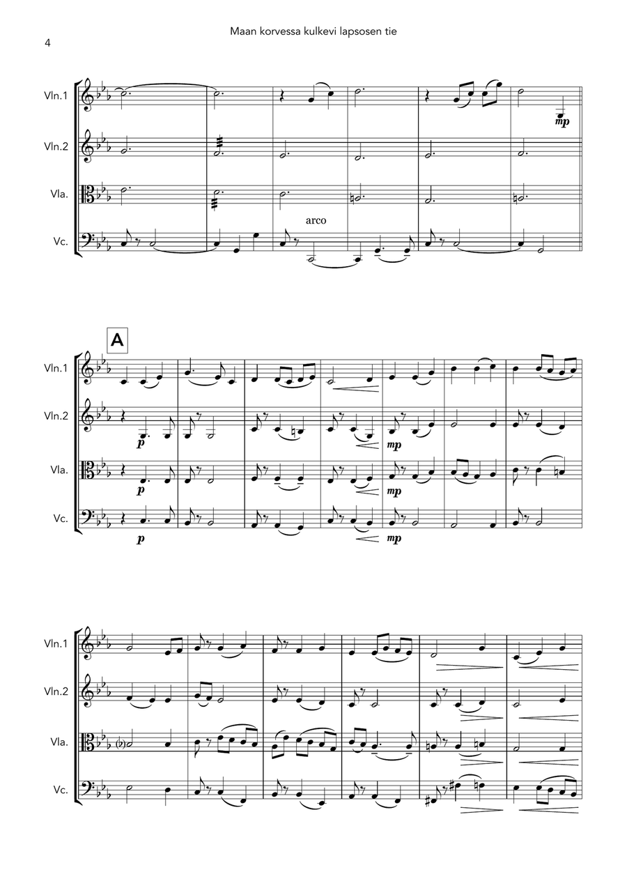 Maan korvessa kulkevi lapsosen tie String Quartet scores gallery preview page 4