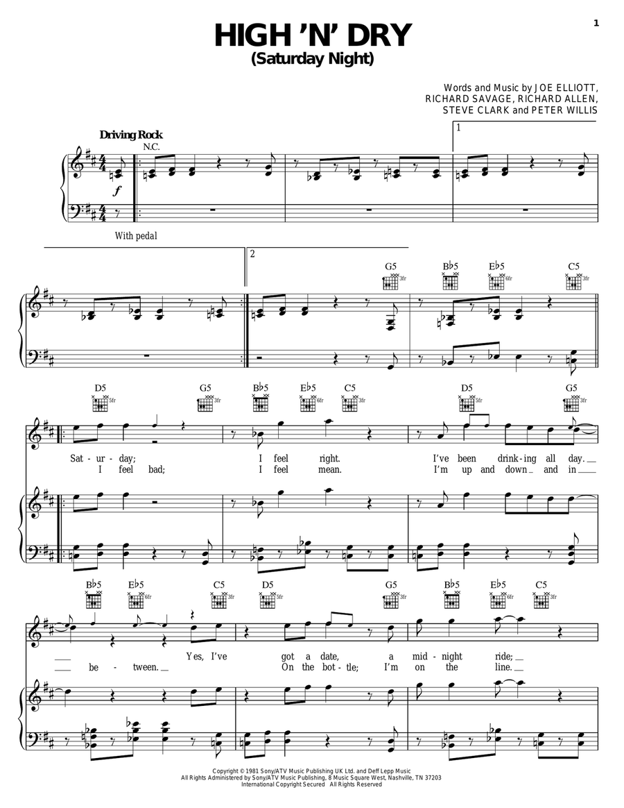 High 'N' Dry (Saturday Night) Piano, Vocal, Guitar scores gallery preview page 1