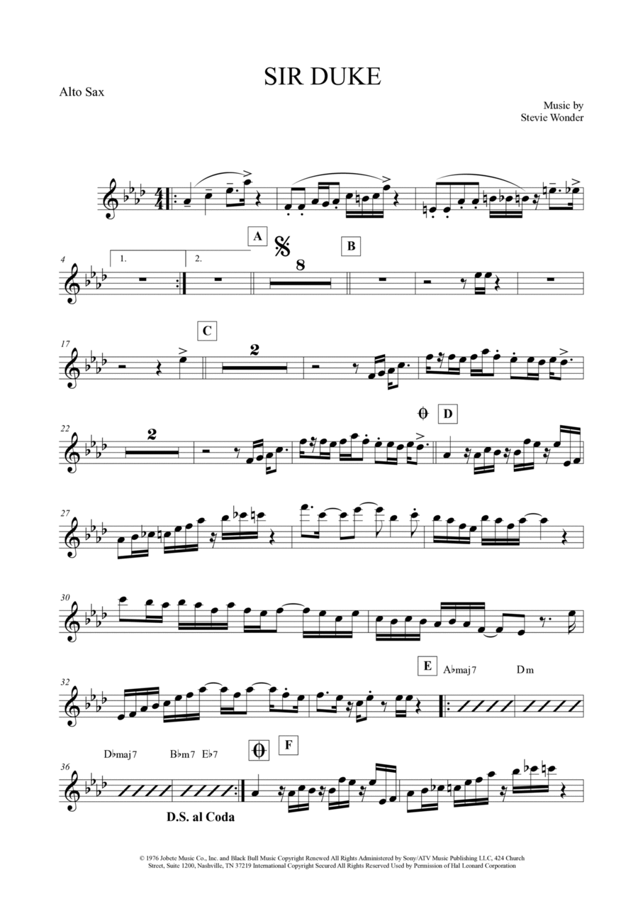 Sir Duke Alto Saxophone scores gallery preview page 1