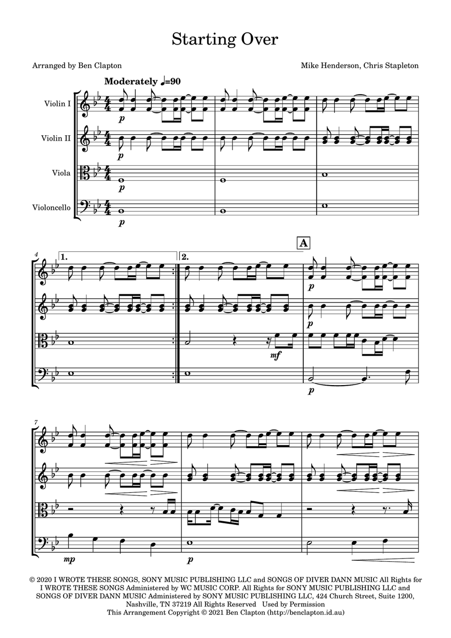 Starting Over String Quartet scores gallery preview page 1