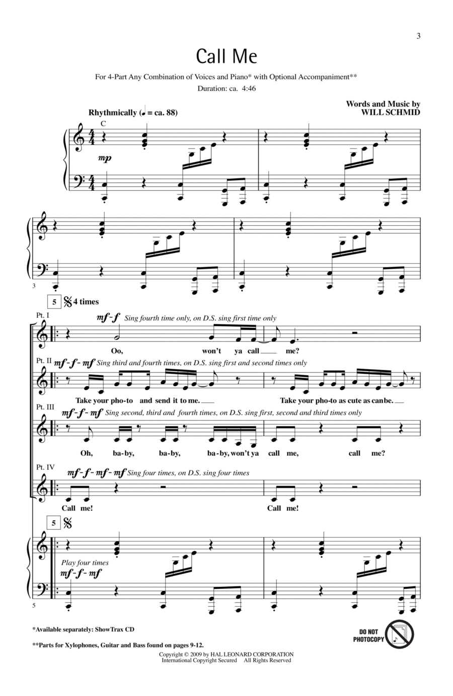 Call Me Call Me 4-Part scores gallery preview page 1