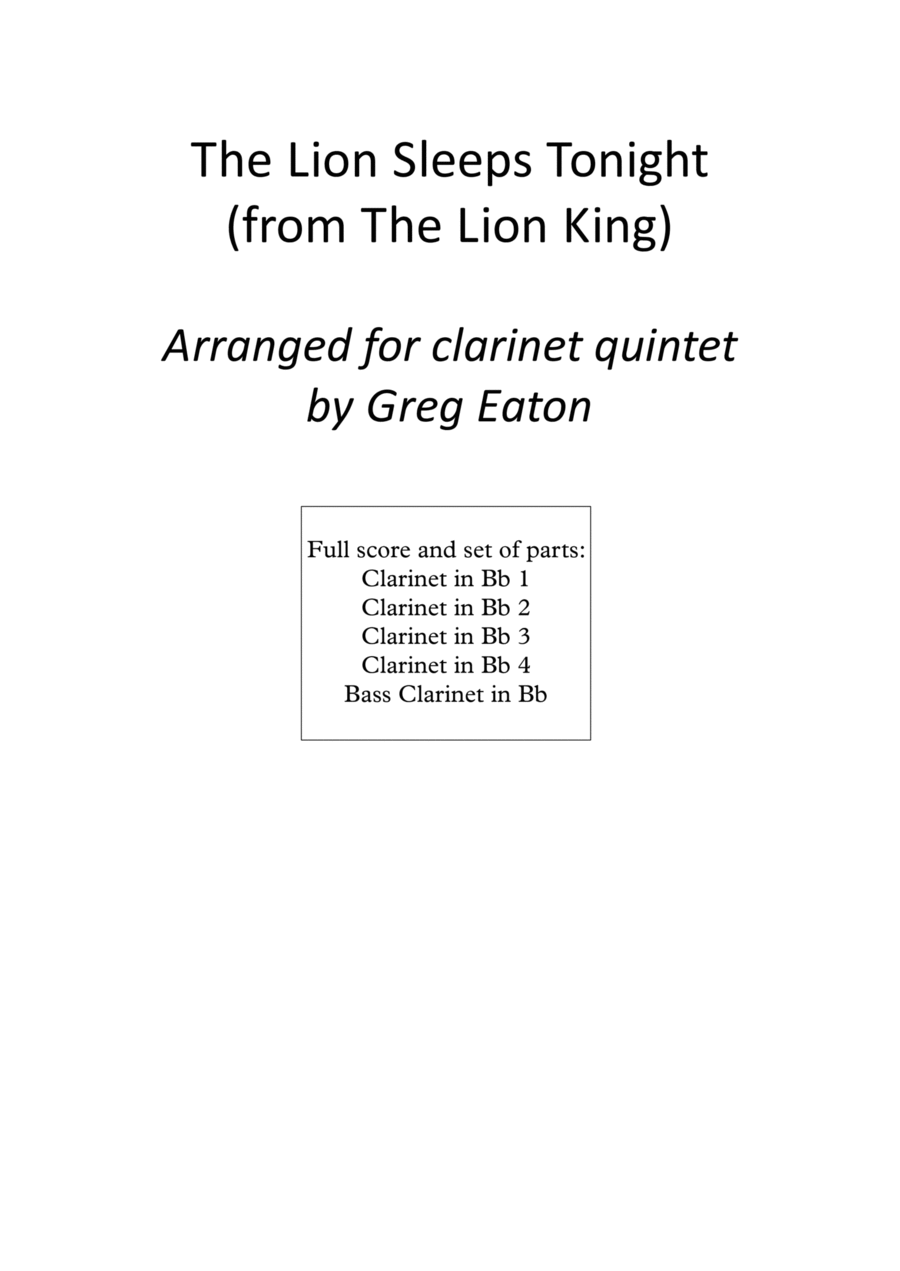 The Lion Sleeps Tonight Woodwind Ensemble scores gallery preview page 1