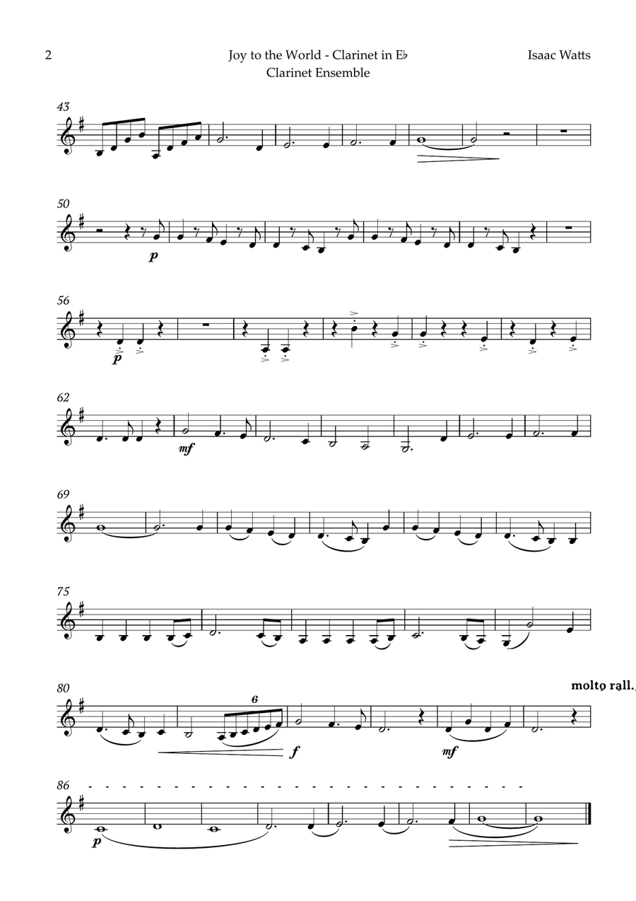 Joy to the World by for Clarinet Ensemble Woodwind Ensemble scores gallery preview page 6