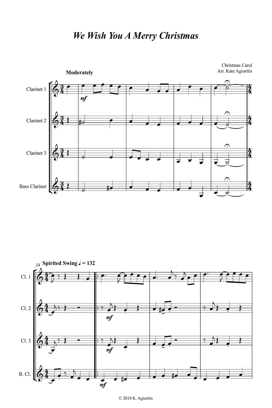 We Wish You A Merry Christmas - Jazz Carol for Clarinet Quartet Clarinet Quartet scores gallery preview page 5
