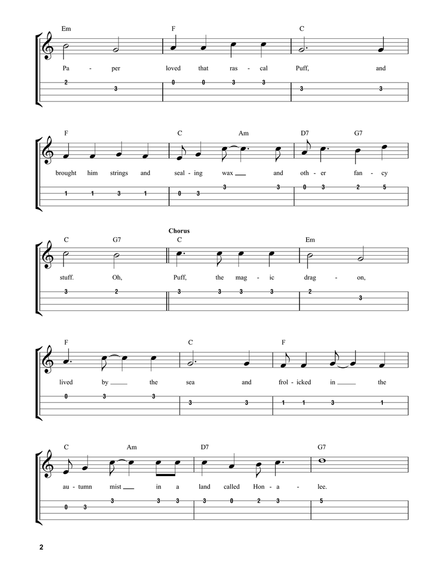 Puff The Magic Dragon Ukulele scores gallery preview page 2