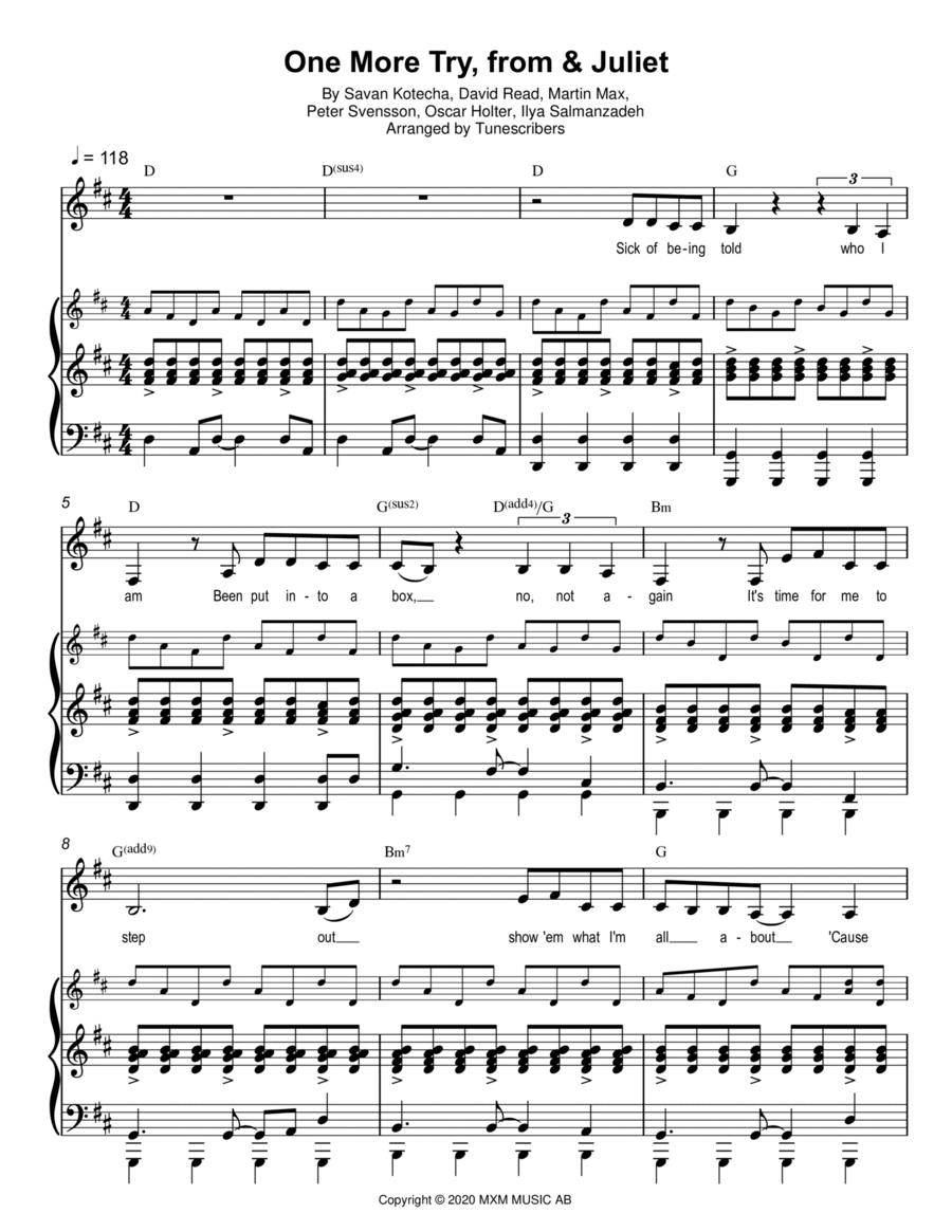 One More Try, from & Juliet Voice scores gallery preview page 1