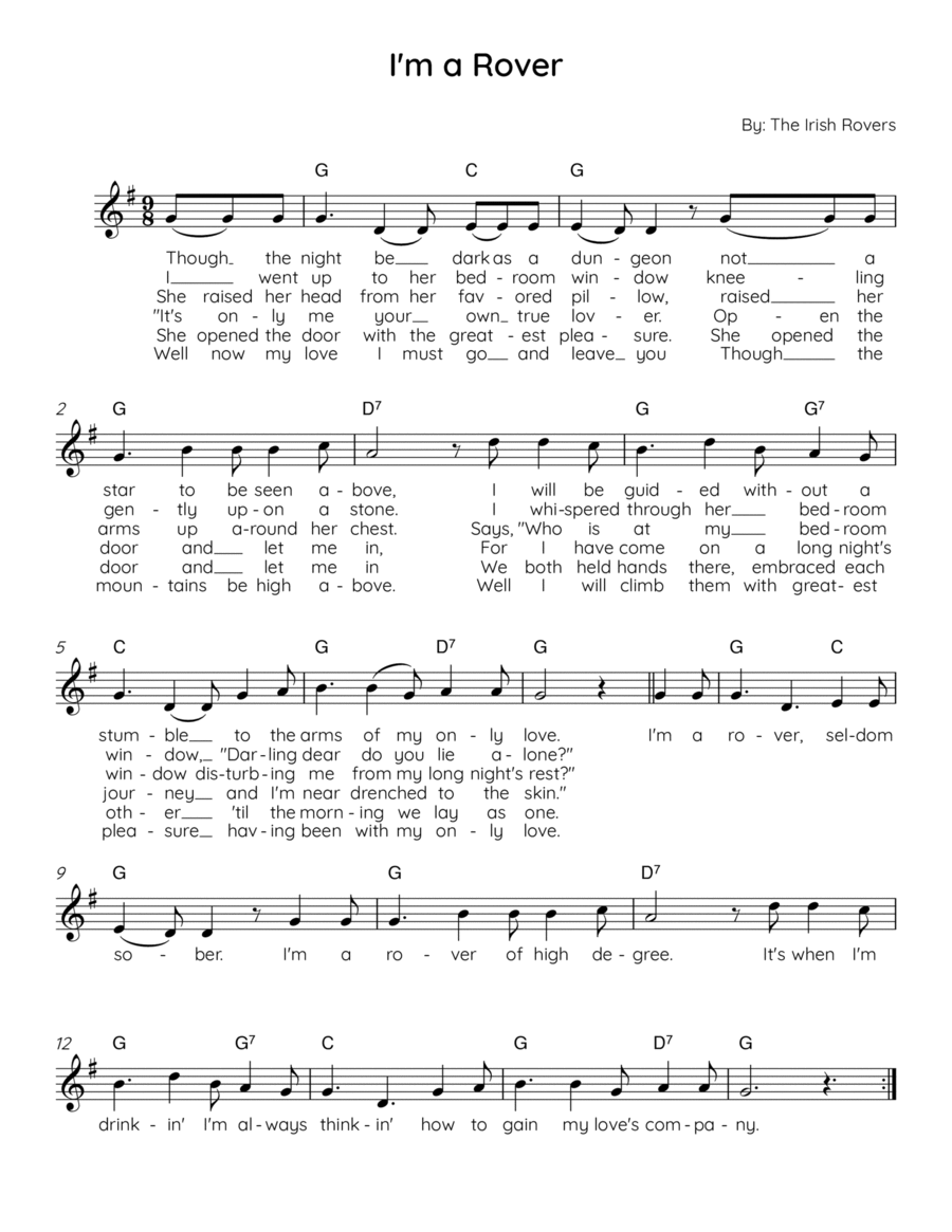 I'm a Rover Easy Piano scores gallery preview page 1