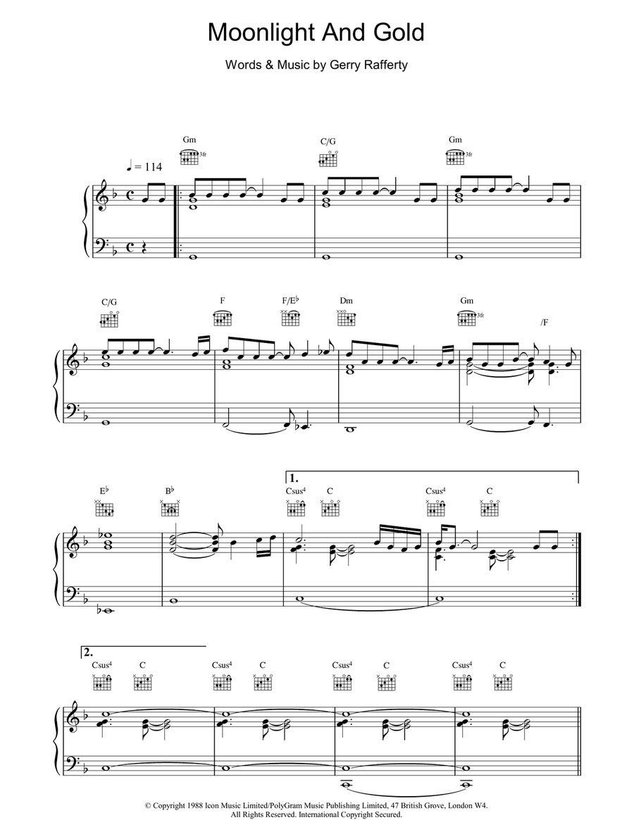 Moonlight And Gold Moonlight And Gold Piano, Vocal, Guitar scores gallery preview page 1