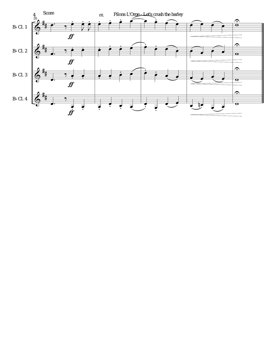 Pilons l'orge (Let's crush the barley) arranged for 4 clarinets Clarinet Quartet scores gallery preview page 4