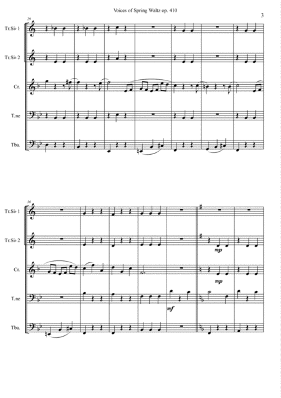 Voices of Spring Waltz op. 410 by J. Strauss II Brass Ensemble scores gallery preview page 4