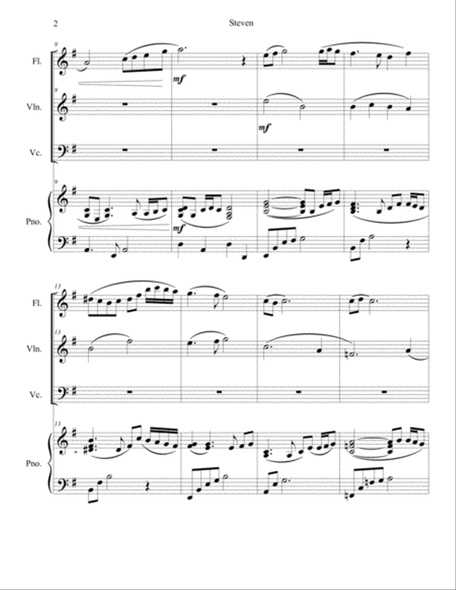 Steven (Piano with Flute, Violin and Cello) Woodwind Quartet scores gallery preview page 2