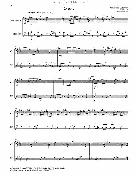Andromaque : Six Bongatelles (Clarinet in A/Bassoon) by Jack Curtis Dubowsky Woodwind Duet - Sheet Music