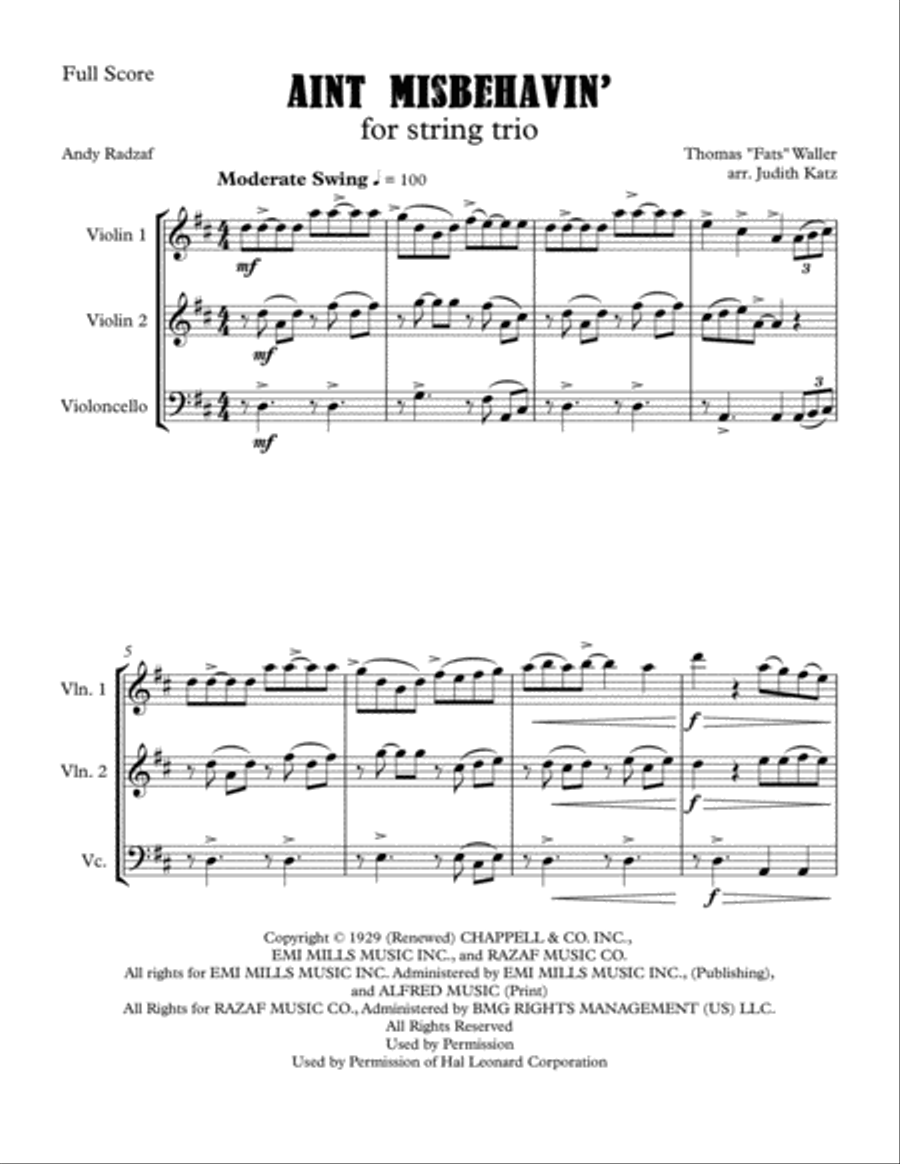 Ain't Misbehavin' String Trio scores gallery preview page 2