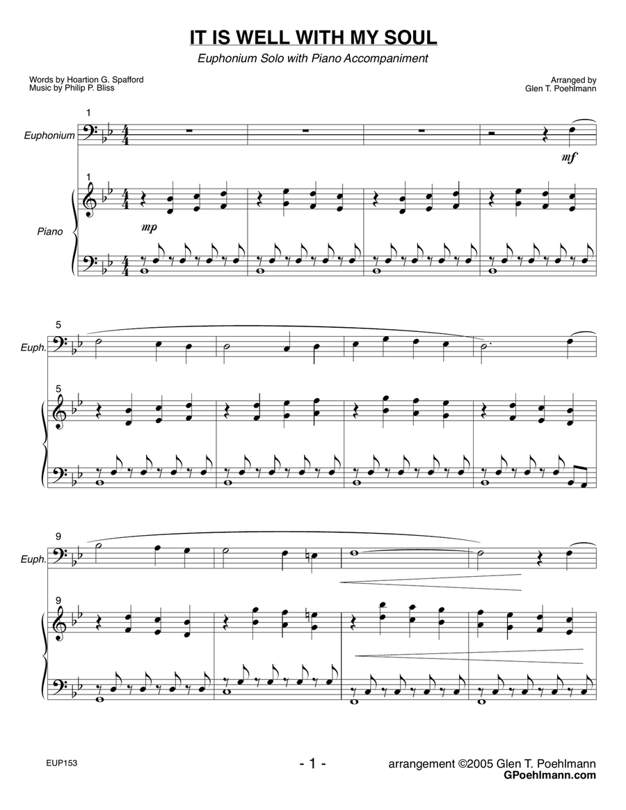 IT IS WELL WITH MY SOUL - EUPHONIUM (Trombone) SOLO with Piano Accompaniment Brass Duet scores gallery preview page 1