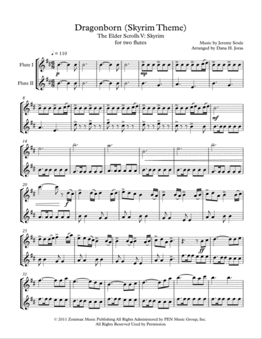 Dragonborn (skyrim Theme) Flute Duet scores gallery preview page 1
