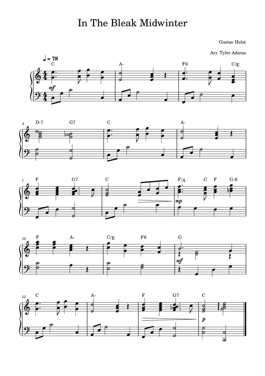 In The Bleak Midwinter (Simple Solo Piano) Piano Solo scores gallery preview page 1