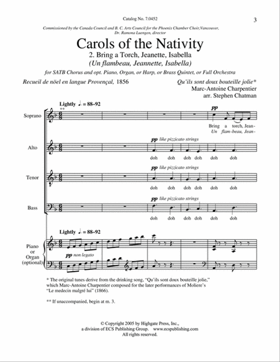 Carols of the Nativity: 2. Bring a Torch, Jeannette, Isabella (Un Flambeau) 4-Part scores gallery preview page 2