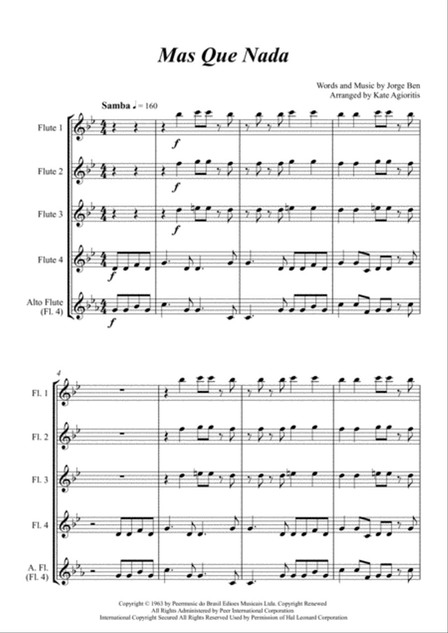 Mas Que Nada Mas Que Nada Flute Quartet scores gallery preview page 2