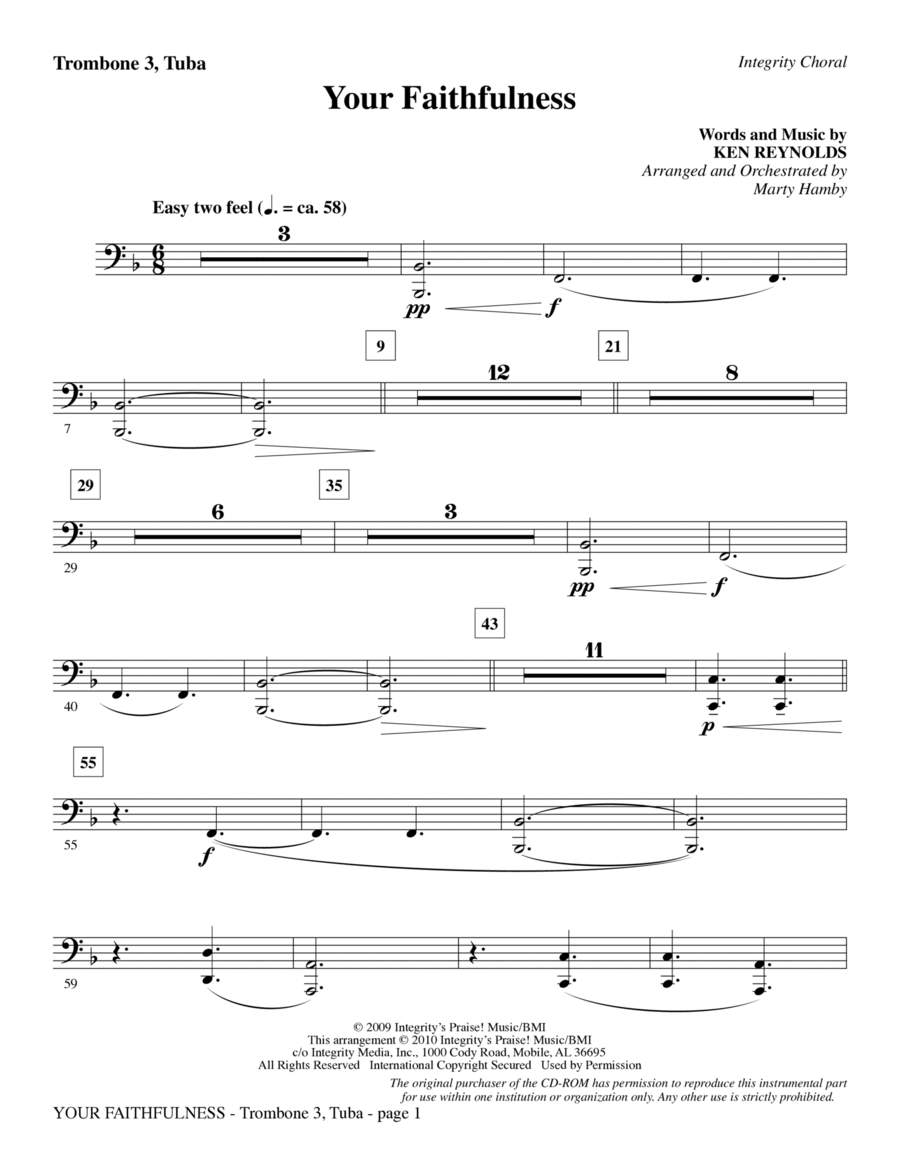 Your Faithfulness - Trombone 3/Tuba Choir scores gallery preview page 1