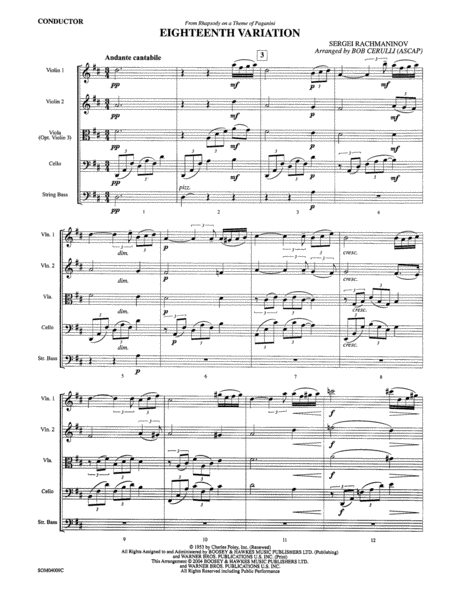 Eighteenth Variation (from Rhapsody on a Theme of Paganini): Score