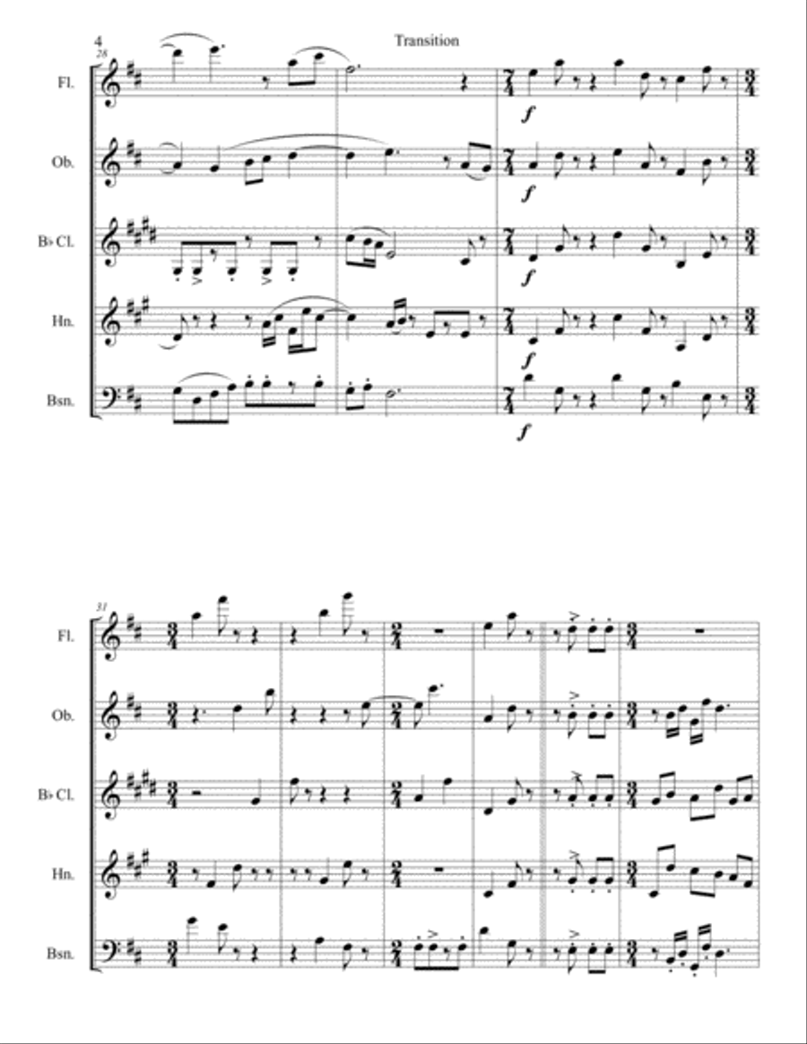 Transition I: Part I of a 3 movement work for woodwind quintet Woodwind Quintet scores gallery preview page 4