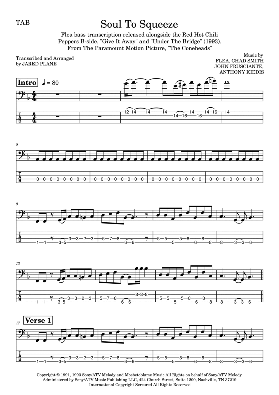 Soul To Squeeze Guitar Tablature scores gallery preview page 1