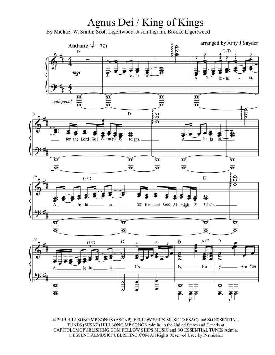 Agnus Dei / King Of Kings Piano Solo scores gallery preview page 2