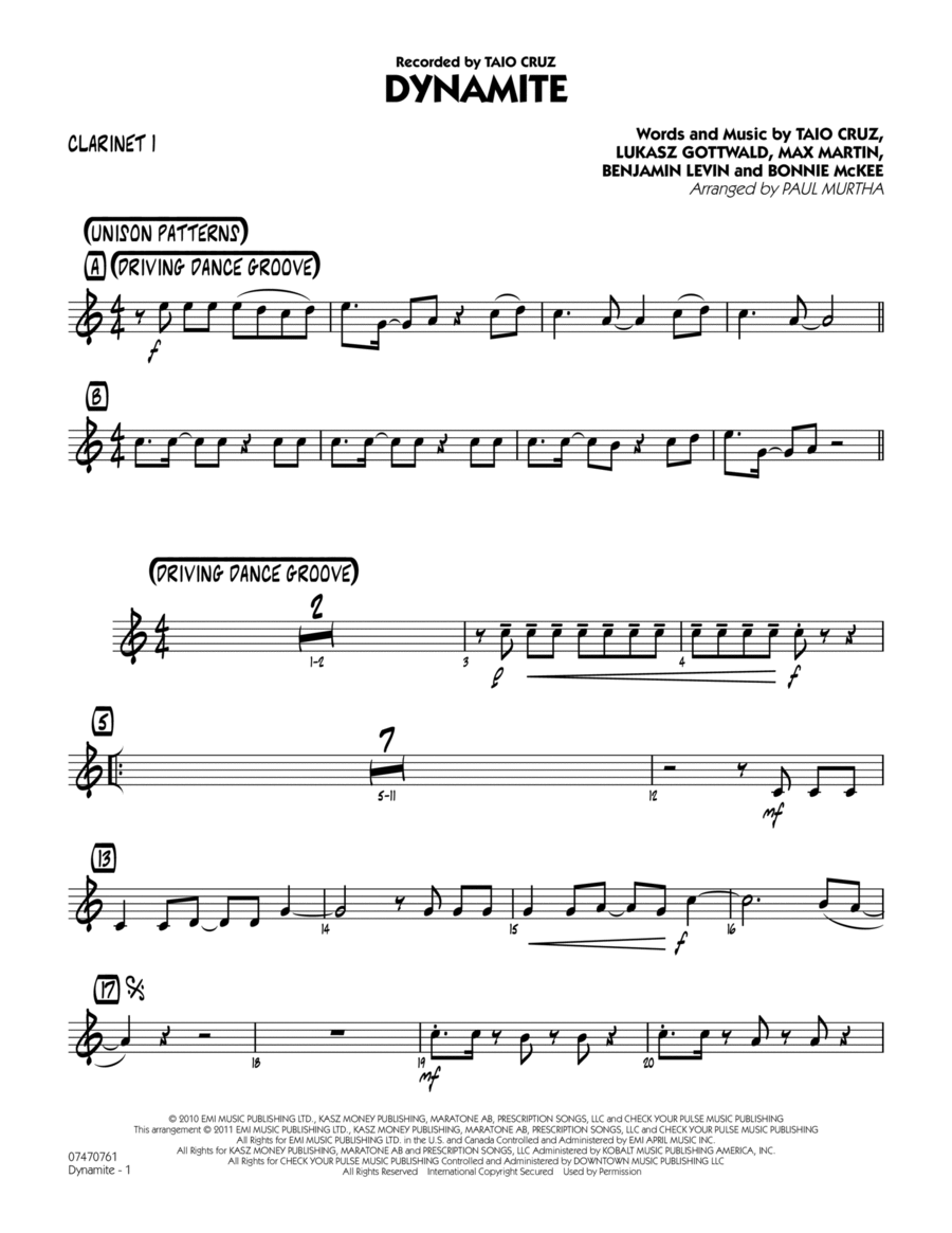 Dynamite - Bb Clarinet 1 Dynamite - Bb Clarinet 1 Jazz Ensemble scores gallery preview page 1