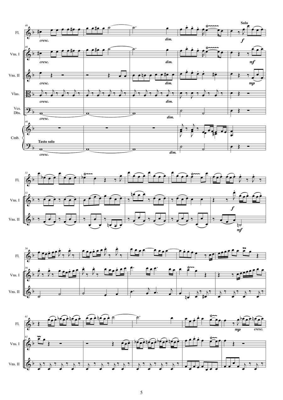 Vivaldi - Flute Concerto No.5 in F major Op.10 RV 434 for Flute, Strings and Cembalo Chamber Orchestra scores gallery preview page 5